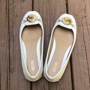 MICHAEL Michael Kors Cream Flats with Gold Logo